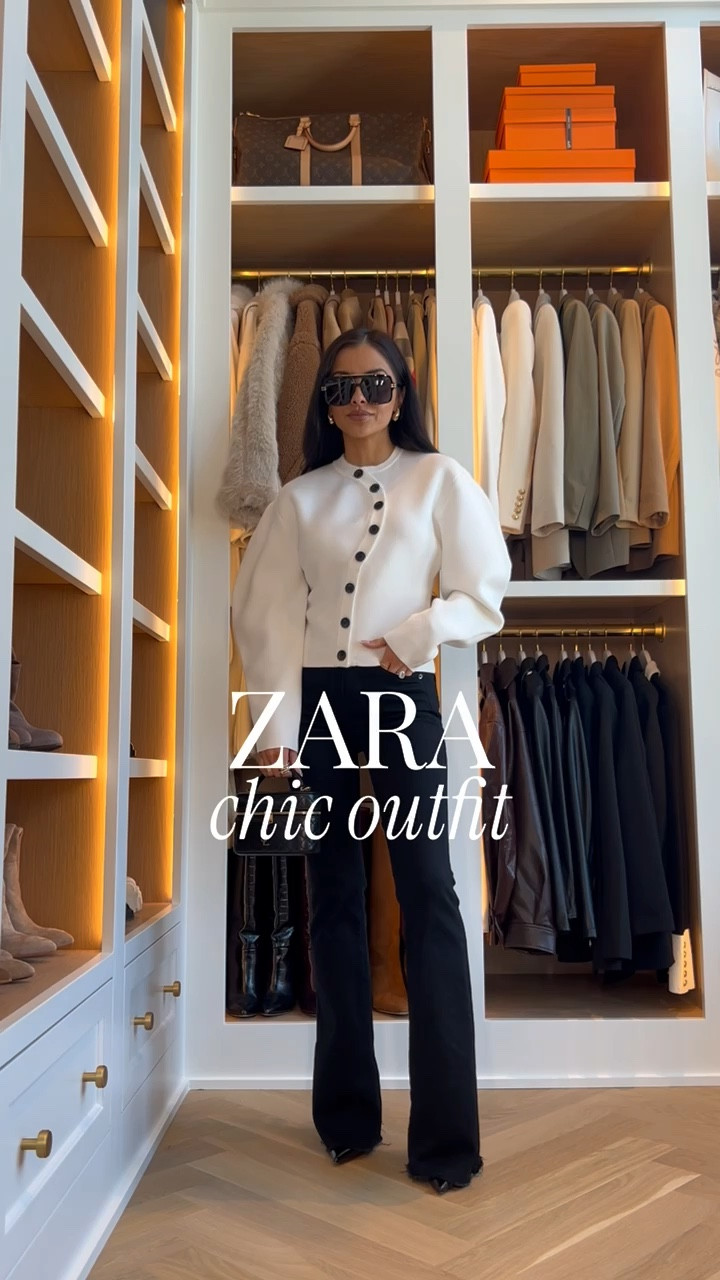 A chic @Zara outfit built around timeless staples. This structured Zara sweater instantly elevates everyday denim with its modern silhouette and statement buttons. I paired it with the Veronica Beard Beverly black flare jeans for that ultra flattering, leg lengthening fit that works from day to night. Classic, minimal, and endlessly versatile.

Zara Button Sweater – Wearing a size XS
Veronica Beard Beverly Jeans – Wearing a size 24, runs TTS

MiaMiaMine Zara sweater outfit Veronica Beard Beverly jeans black flare denim elevated everyday style chic neutral outfit capsule wardrobe staples Nordstrom denim polished casual look Amazon sunglasses women classic minimalist style modern feminine outfit timeless wardrobe essentials