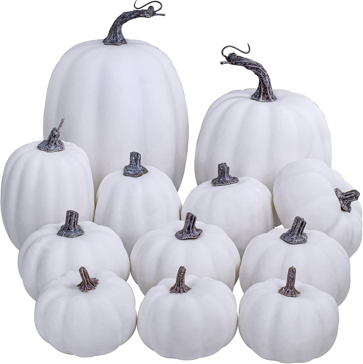 Artificial White Pumpkins Bulk Faux Harvest Pumpkins for Fall Wedding Thanksgiving Halloween Seasonal Holiday Tabletop Decoration Centerpiece 12 Pcs Assorted Sizes | Amazon (US)