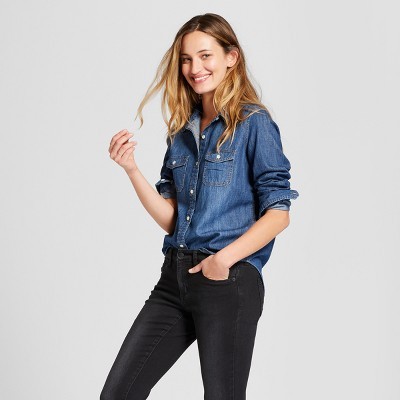 Women's Labette Denim Shirt Long Sleeve Button-Down Shirt - Universal Thread™ Dark Wash | Target
