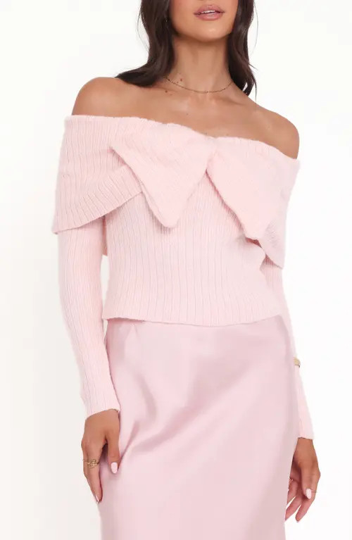 Petal & Pup Helene Off the Shoulder Bow Sweater in Pink at Nordstrom, Size Medium | Nordstrom