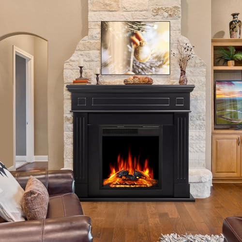 43” Electric Fireplace Mantel Freestanding Electric Fireplace, Remote Control, Adjustable Led Flame, 750W/1500W Black | Amazon (US)