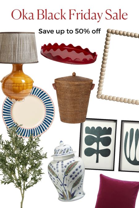 Save on British style decor and furniture from Oka, classic home decor and traditional home style with scalloped tray, bobbin mirror, ginger jar, abstract art, wicker laundry basket, faux olive tree, and more 

#LTKsalealert #LTKCyberWeek #LTKhome