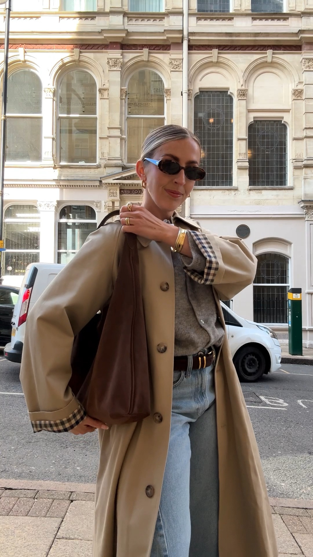 Trench coat fit check 🧥 

Suede bag, grey cardigan, barrel leg jeans 

#LTKstyletip #LTKspring #LTKuk