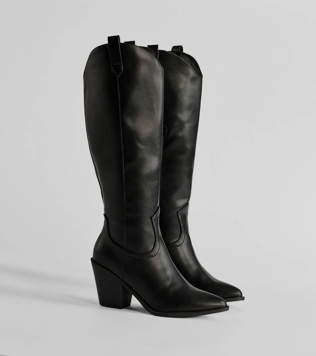 Western Sleek Knee-High Block Heel Boots | Windsor Stores