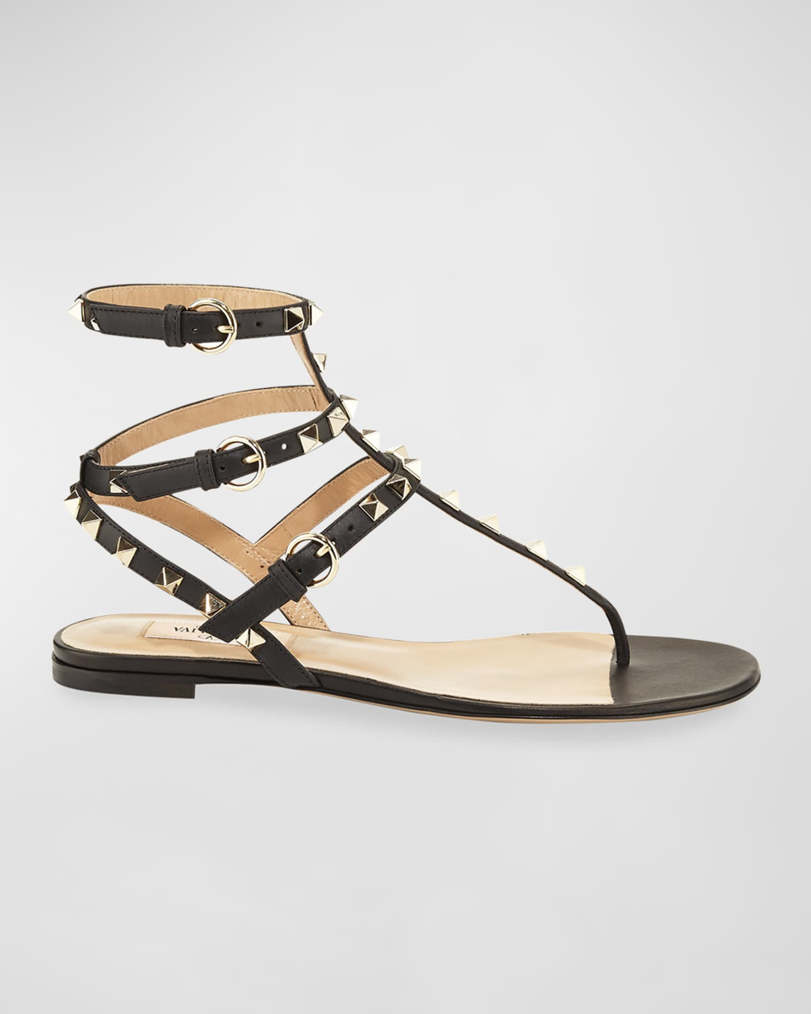 Rockstud Flat Thong Sandals, Black | Neiman Marcus