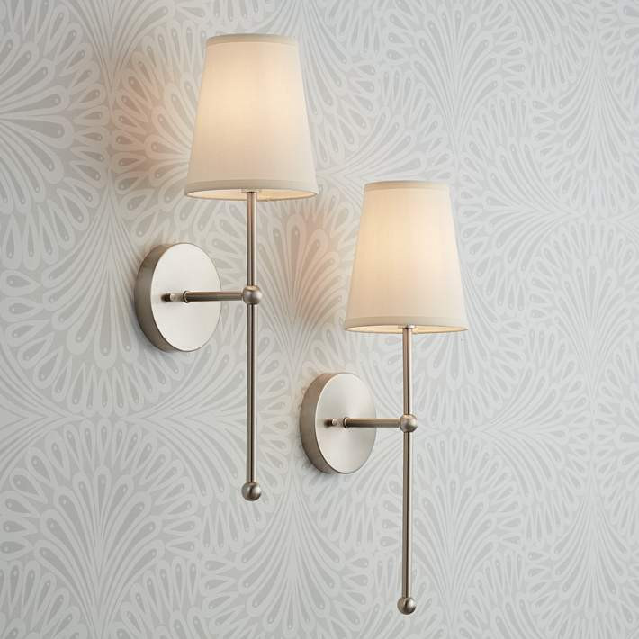 Possini Euro Elena 21" High Brushed Nickel Wall Sconce Set of 2 | Lamps Plus
