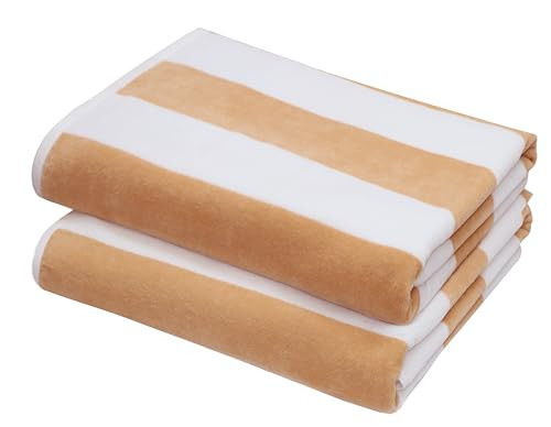 COTTON CRAFT Oversized Beach Towel - 2 Pack 35 x 70 inches XL Beach Towel - 100% Cotton Velour - Big & Huge - Thick Plush 450 GSM Super Soft Luxury Towel - Pool Picnic Bath - Cabana Stripe Linen | Amazon (US)