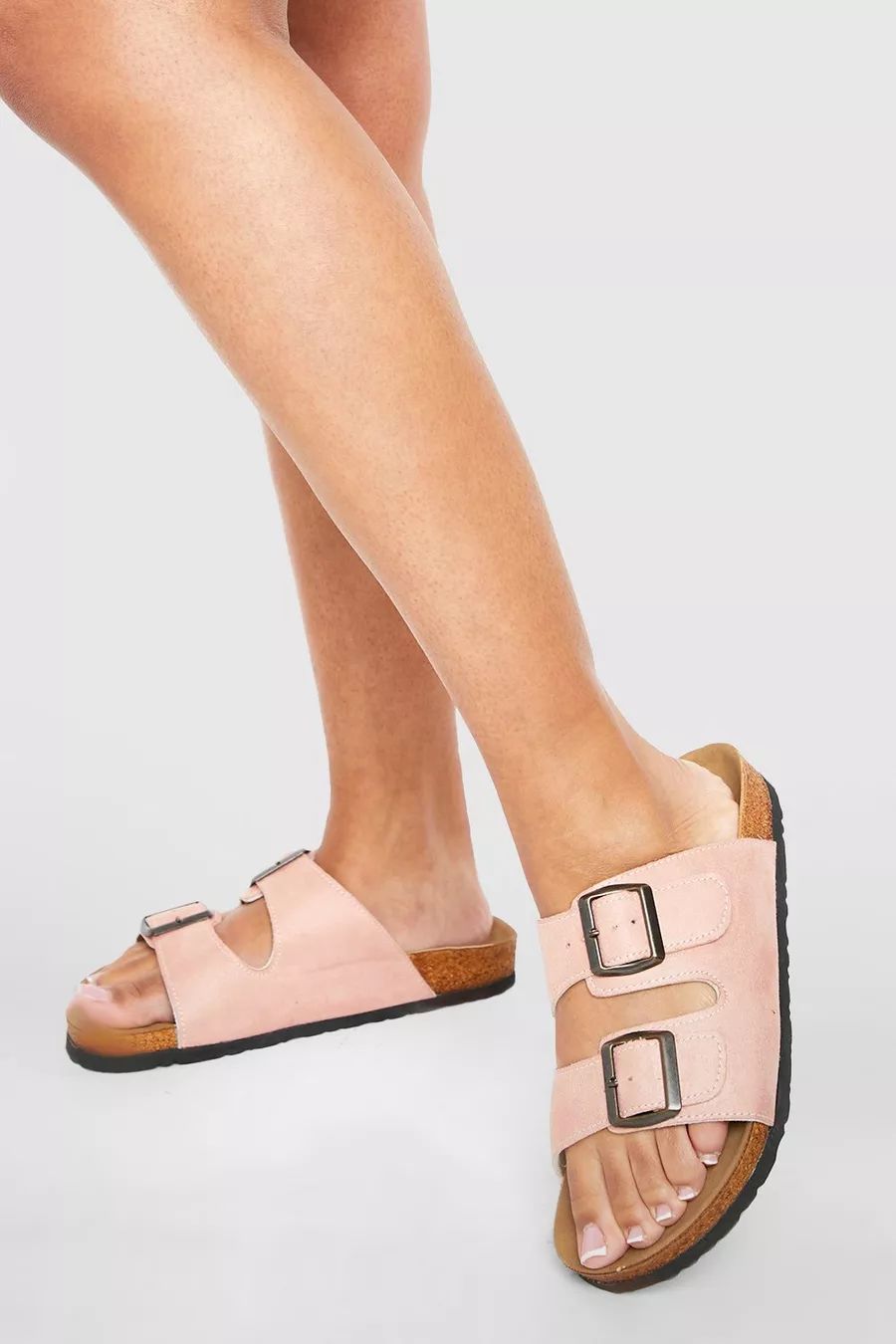 Wide Fit Double Buckle Footbed Slider | Boohoo.com (NL)