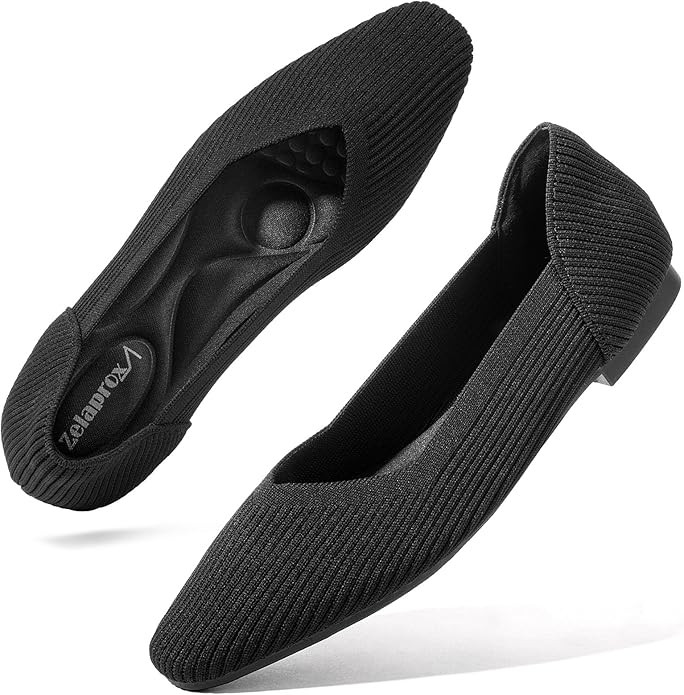 Zelaprox Women's Flats Shoes Comfort Knit Dress Flats Round Toe Ballet Flats with Memory Foam Sof... | Amazon (CA)