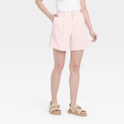Women's Signature Crepe Bermuda Shorts - A New Day™ Pink 2: High Rise, Woven, Side Pocket, Fly Zipper | Target