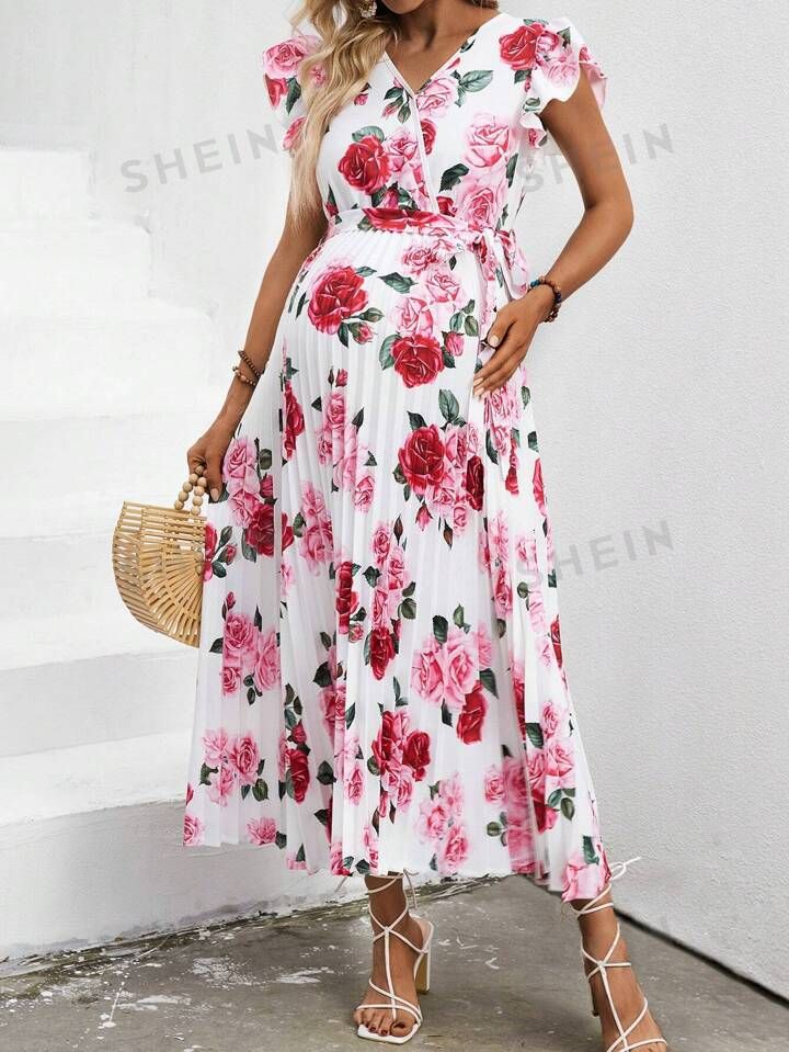 SHEIN Maternity Elegant Party Maxi Dress With Cross Front | SHEIN