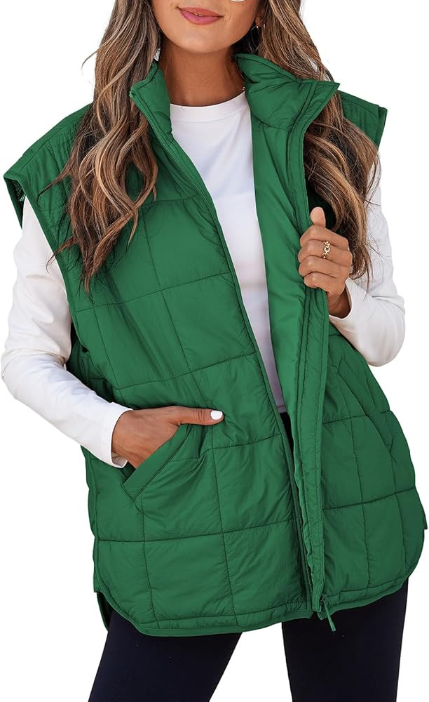 EVALESS Womens Puffer Vest Zip Up Cap Sleeve Jackets Travel Fall Outfits 2024 Fashion Warm Winter... | Amazon (US)