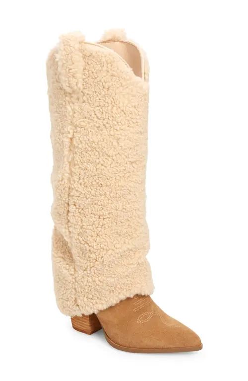 Steve Madden Lassy Faux Shearling Western Boot in Tan at Nordstrom, Size 6.5 | Nordstrom