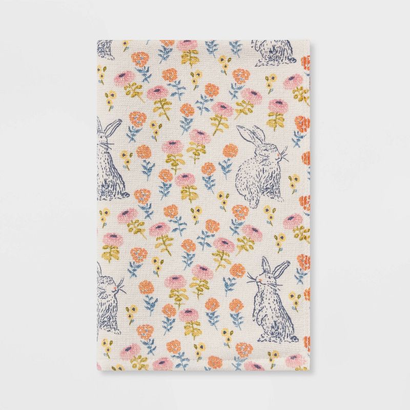 Floral Bunny Printed Easter Hand Towel White - Threshold™ | Target