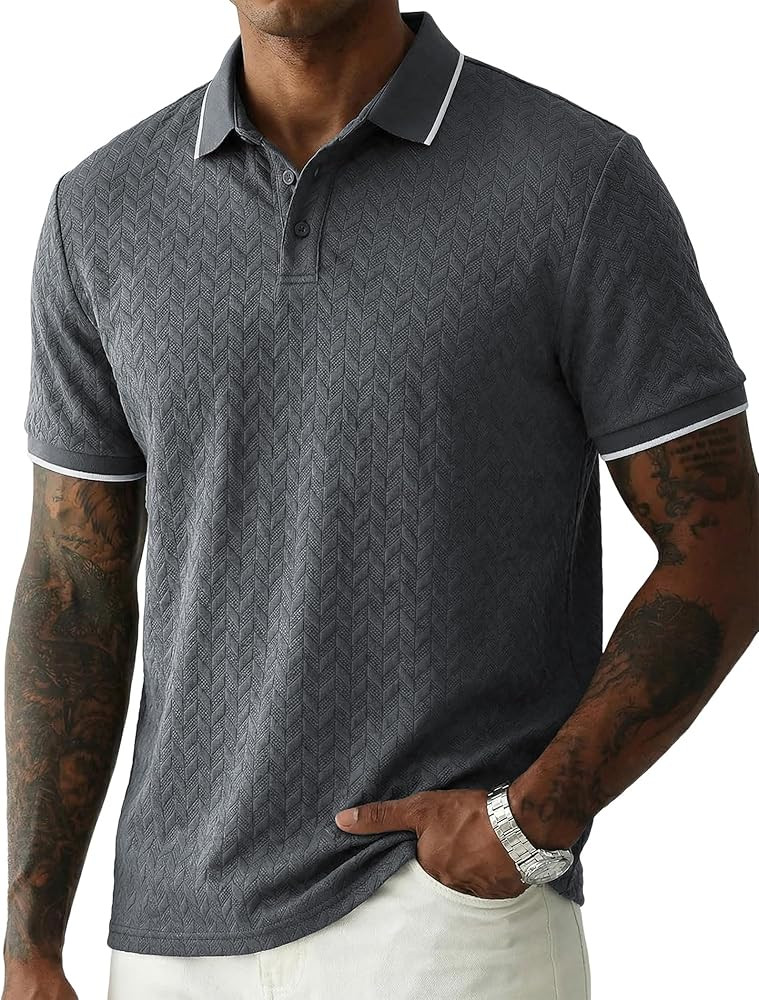 JMIERR Mens Casual Polo Shirt Short Sleeve Vacation Button Summer Beach Knit Stretchy Golf Shirts | Amazon (US)