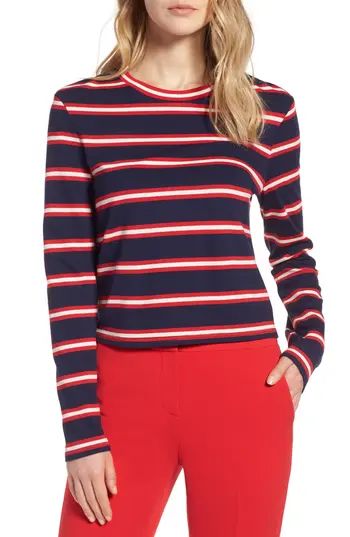 Petite Women's Halogen Stripe Knit Top, Size XX-Small P - Blue | Nordstrom