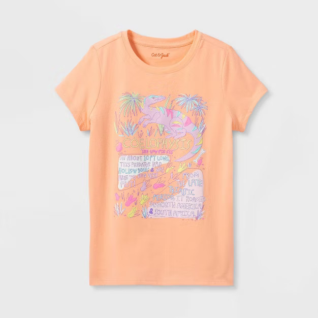 Girls' 'Dinosaur' Short Sleeve Graphic T-Shirt - Cat & Jack™ Peach | Target