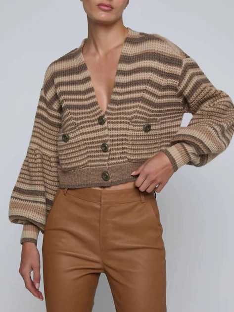 Christabel Stripe Cardigan Top In Biscuit | Shop Simon