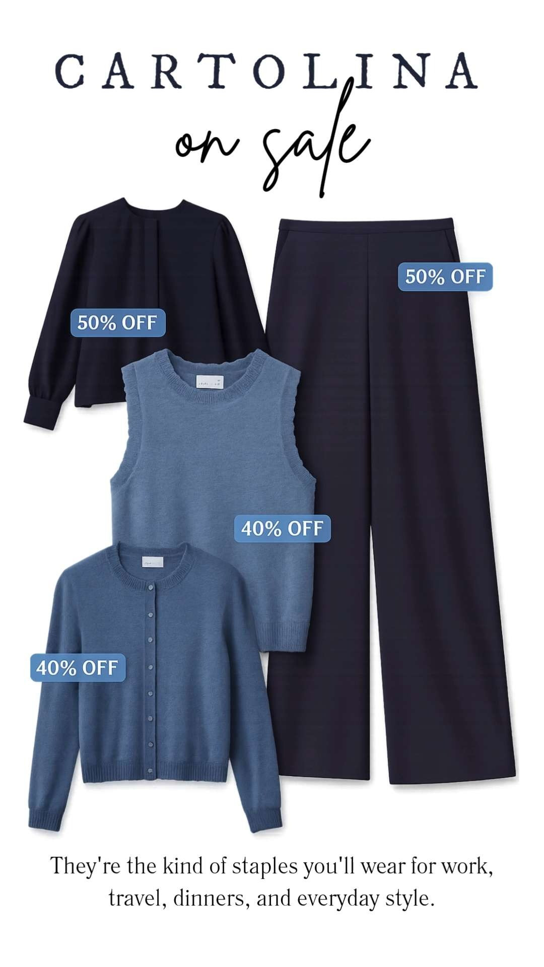 If you're building a timeless wardrobe, these Cartolina sale pieces are worth a look. From polished trousers and elevated blouses to soft knit tanks and classic cardigans, these versatile staples are perfect for mixing, matching, and wearing season after season. Plus, many styles are up to 50% off! 

❤️ Heart = Support my posts
📌 Save = Get sale & restock alerts
🛍️ Follow me on LTK for more effortless everyday style. 

 #LTKootd #LTKOver40 #LTKSaleAlert