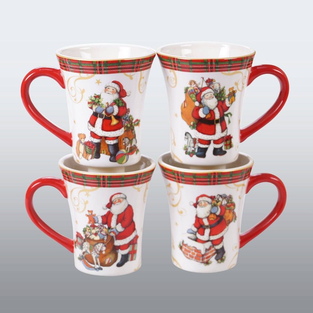 14oz 4pk Earthenware Vintage Santa Mugs Red - Certified International, White Red | Target