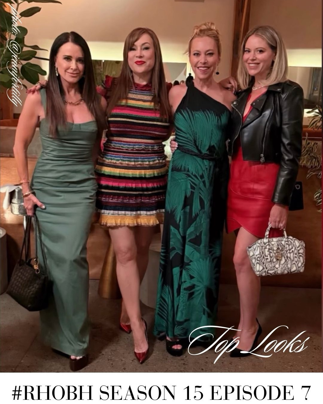 Real Housewives of Beverly Hills Season 15 Episode 7 Top Looks // NOT LINKED: Bozoma Saint John’s Orange Feather Dress by Fumi the Label / Bozoma Saint John’s Blue Embellished Shift Dress by Onalaja / Amanda Frances’ Green Zip Up and Shorts by Renggli / 📸 = @jennifertilly