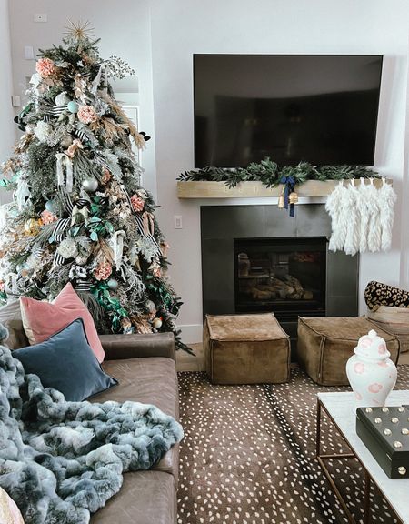 Cozy Christmas living room fireplace mantle Christmas garland Christmas stockings tree decorations Christmas tree decor 

#LTKHoliday #LTKSeasonal #LTKhome