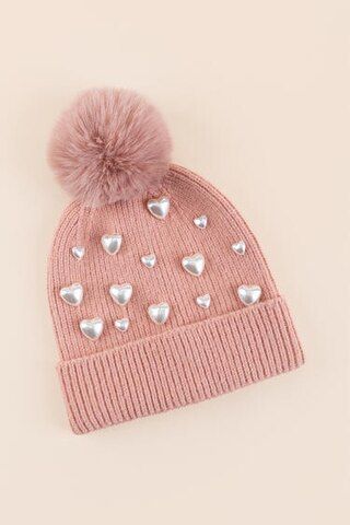 Allison Heart Charm Puff Ball Beanie - francesca's | Francesca's