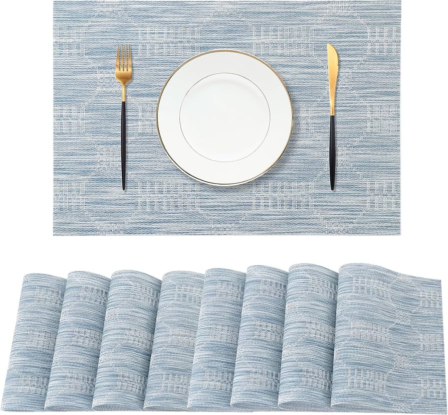 Leetaltree Jacquard Blue Placemats Set of 8 - Heat Resistant Non-Slip Place mats for Dining Table... | Amazon (US)