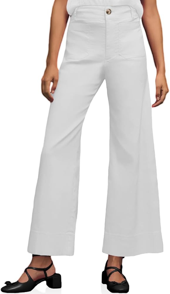 Cicy Bell Womens Casual Cotton Pants Wide Leg High Waisted Pants with Front Pockets | Amazon (US)