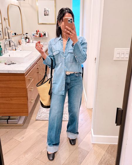 Denim on denim for spring! Love these cuffed wide leg jeans! Has stretch recommend sizing down! This chambray top is so nice, wearing my true size! This bag is perfect for spring and I love the size! 


#LTKSeasonal #LTKfindsunder100 #LTKstyletip