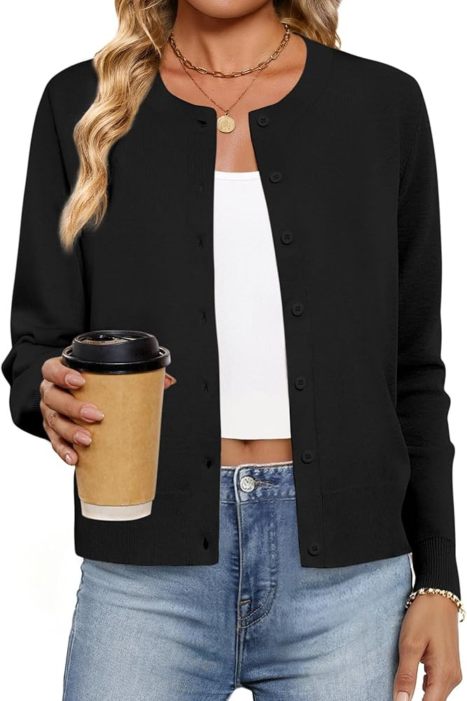 Women's Cardigan Sweaters Lightweight Crew Neck Button Down Long Sleeve Spring Outfits Fashion Cl... | Amazon (US)