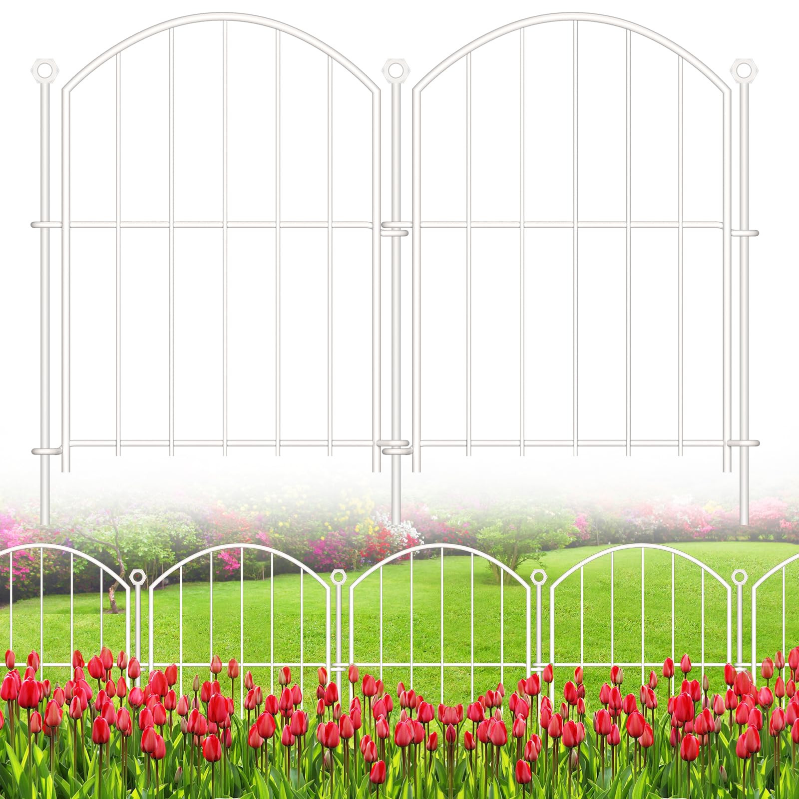 Decorative Garden Fence 17in x10ft, 10 Pack Rustproof Metal No Dig Fence Animal Barrier for Dog, Arched Flower Bed Edging Ornamental Wire Border Panel Fencing for Yard Patio Outdoor Decor White | Amazon (US)