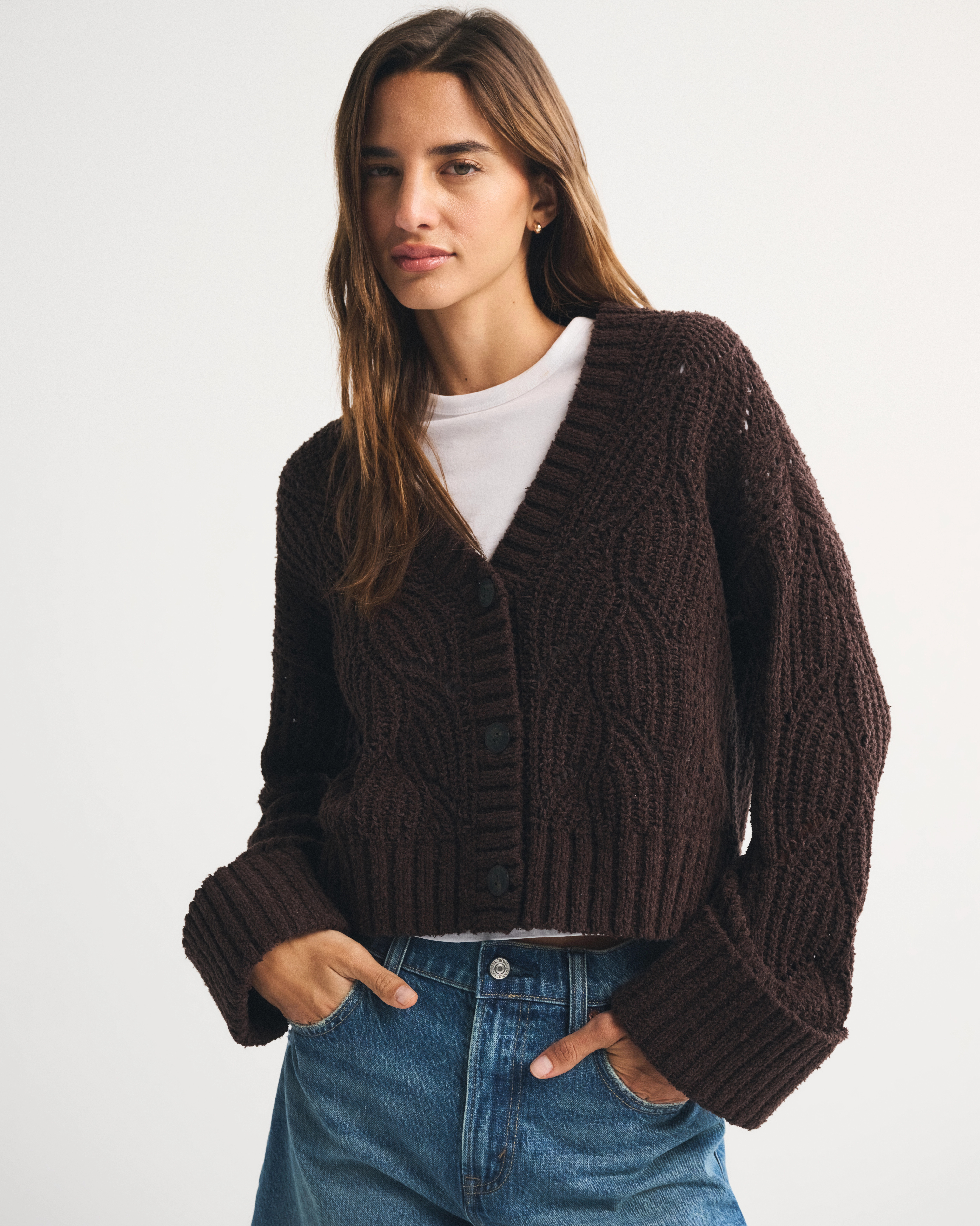 Textural Stitch V-Neck Cardigan | Abercrombie & Fitch (US)