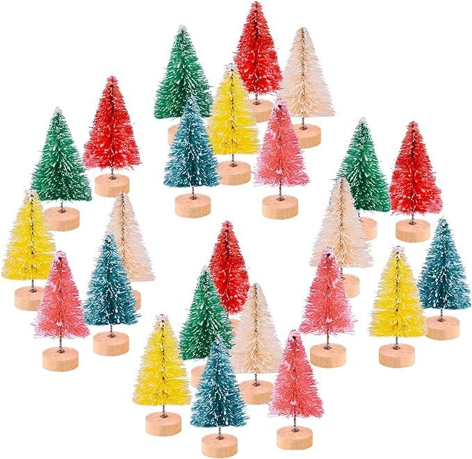 KUUQA 24Pcs Multicolor Mini Sisal Trees Bottle Brush Trees Mini Christmas Trees Pine Trees with W... | Amazon (US)