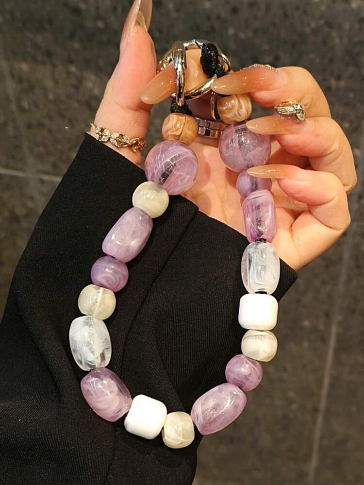 Acrylic Beaded Phone Charm Strap Elliptical Alien Design Mobile Chain Retro Korean Fashion Cellphone Lanyard Keychain Bag Earphones Pendant Accessory | SHEIN