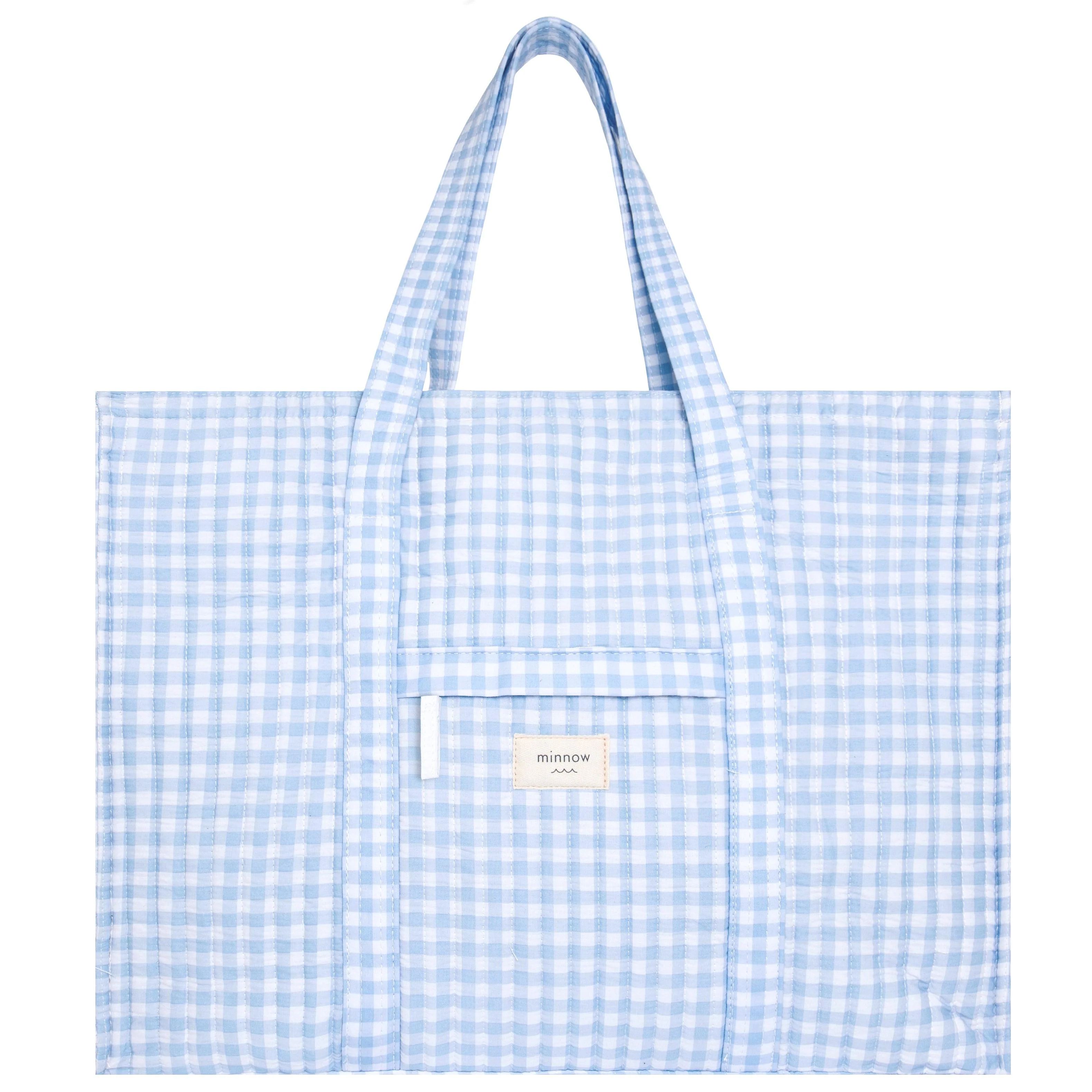 oasis blue gingham overnighter tote | minnow