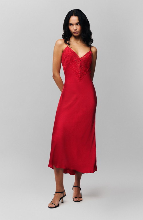 Guizio Nova Slip Midi Dress in Red Love at Nordstrom, Size Small | Nordstrom