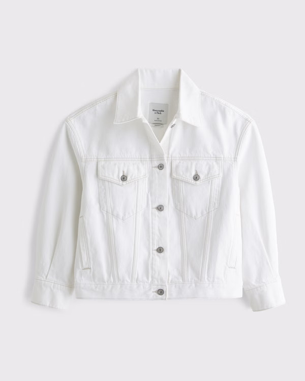 Women's Oversized Distressed Denim Trucker Jacket | Women's Coats & Jackets | Abercrombie.com | Abercrombie & Fitch (US)