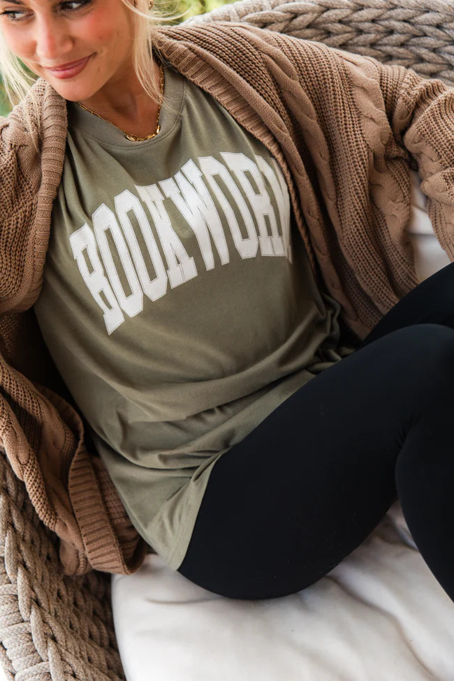 Bookworm Olive Oversized Graphic Tee | Pink Lily