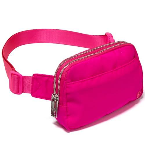 Pander Everywhere Belt Bag for Women, 5 Zipper Pockets Nylon Crossbody Fanny Pack Purse (Sonic Pink). | Amazon (US)