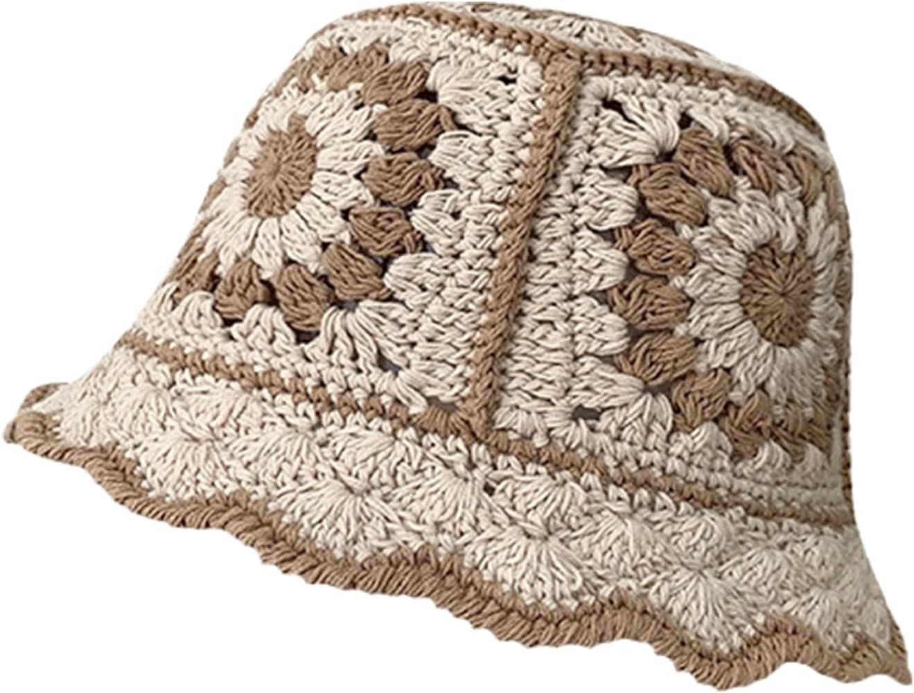 Crochet Bucket Hat for Women Knit Handmade Foldable Floppy Beach Hat Fashion Cute Comfy and Casua... | Amazon (US)