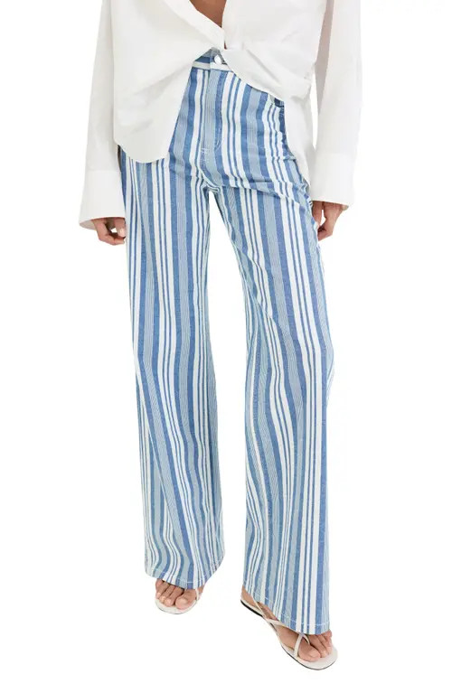 MANGO Stripe Stretch Cotton Straight Leg Pants in Blue at Nordstrom, Size 2 | Nordstrom