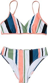 CUPSHE Women's Striped Back Hook Closure Bikini Adjustable Straps Swimsuit | Amazon (US)
