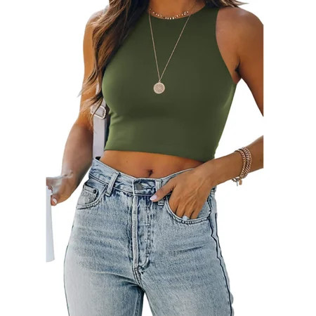 Women’s Sexy Sleeveless Racer Back Tank Tops Halter Neck Crop Tops | Walmart (US)