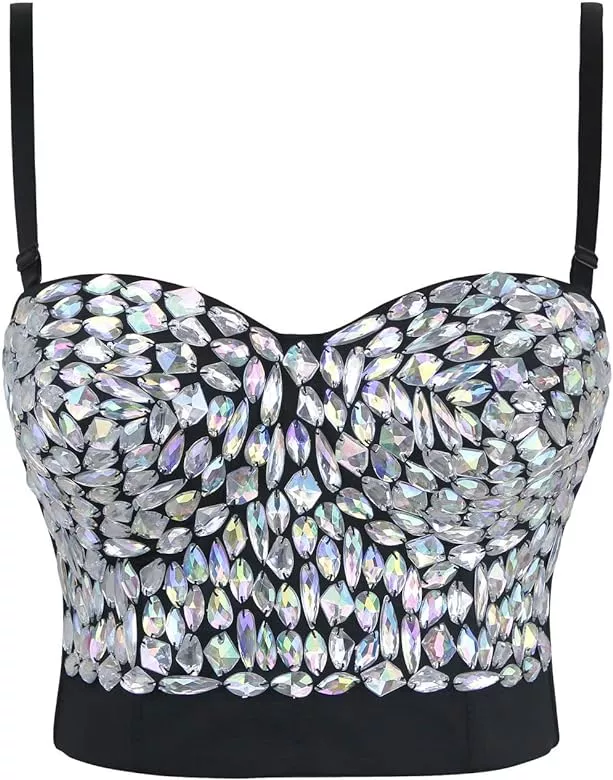 Victray Sequins Tube Top Stretch Bandeau Strapless Sequin Crop Top