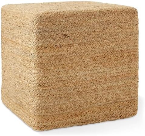 Casafield Hand-Braided Jute Pouf Ottoman Footrest, 18" W x 18" D x 18" H - Square, Natural Woven ... | Amazon (US)