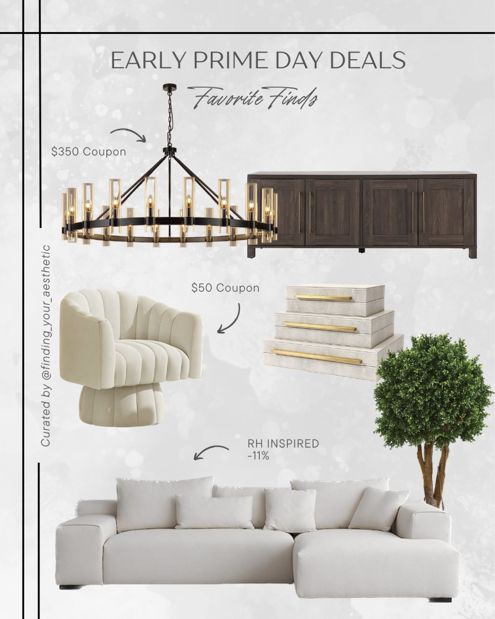 Prime Day Deals- Some of my favorite pieces are the lowest price I've seen them! Be sure to check out quickly as items are selling out. 

RH inspired, Modular sofa, chaise sectional, modern sofa white, track arm sofa, boxwood topiary, nearly natural, Shagreen boxes, decorative boxes, modern swivel chair, tufted chair, beige accent chair, dark brown media console, oak sideboard modern, ravelle chandelier, round chandelier modern, black chandelier round, Amazon deals, prime deals, Amazon home, Amazon finds, look for less 

#LTKsalealert #LTKxPrimeDay #LTKhome