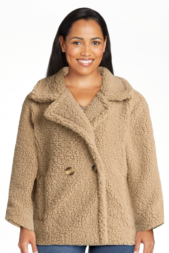 Time and Tru Women's Cozy Teddy Double Breasted Jacket, Sizes S-XL | Walmart (US)