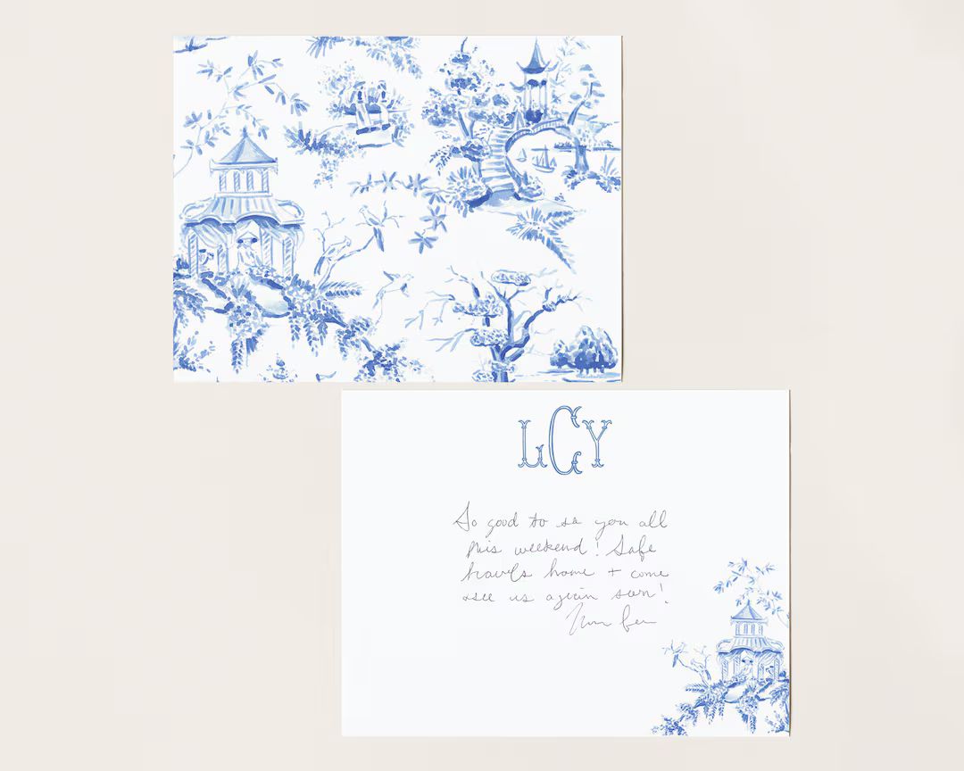 Light Blue Chinoiserie Toile Monogram Stationery, Personalized Notecard Set, Southern Stationery ... | Etsy (US)