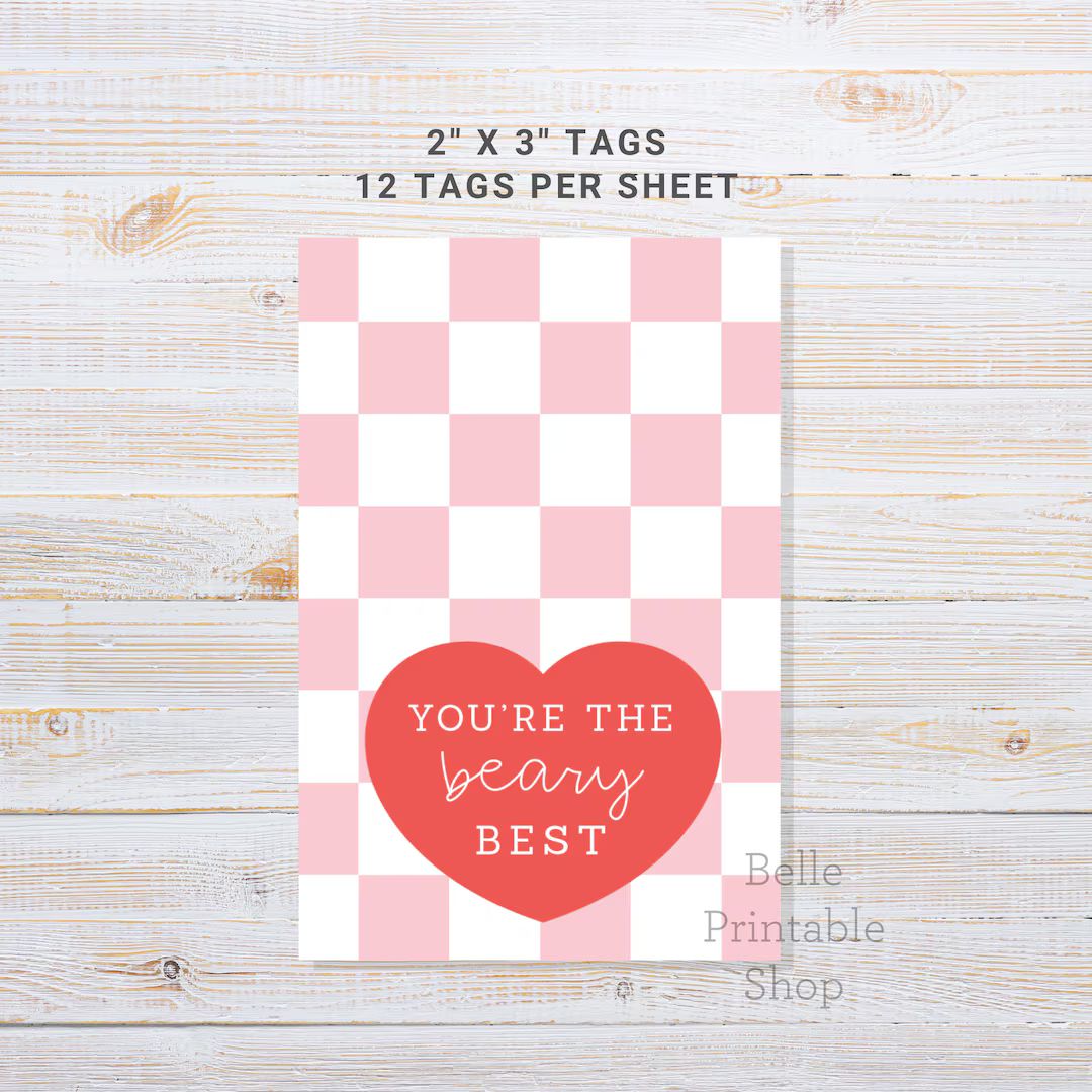 Printable 2 X 3 Rectangle Valentine Cookie Tag You're the Beary Best Instant PDF Download - Etsy | Etsy (US)